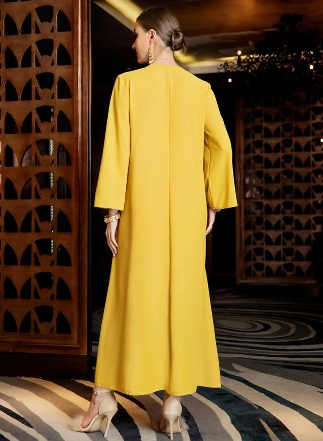 Take Two Women Yellow Rhinestone Embellished Jalabiya